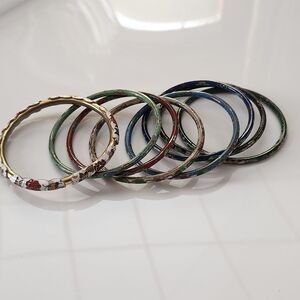 Vintage Cloisonné Enamel Floral Bangle Bracelets
